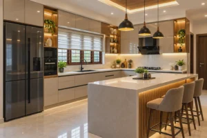Modern modular kitchen interior by thegreyhomes in Kannur